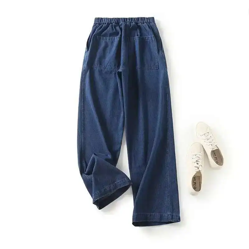 FANAN Temperament Denim 2 Piece Set Women's Lapel Belt Gathered Waist Jackets+high Waist Straight Loose Pants 2025 New Suits