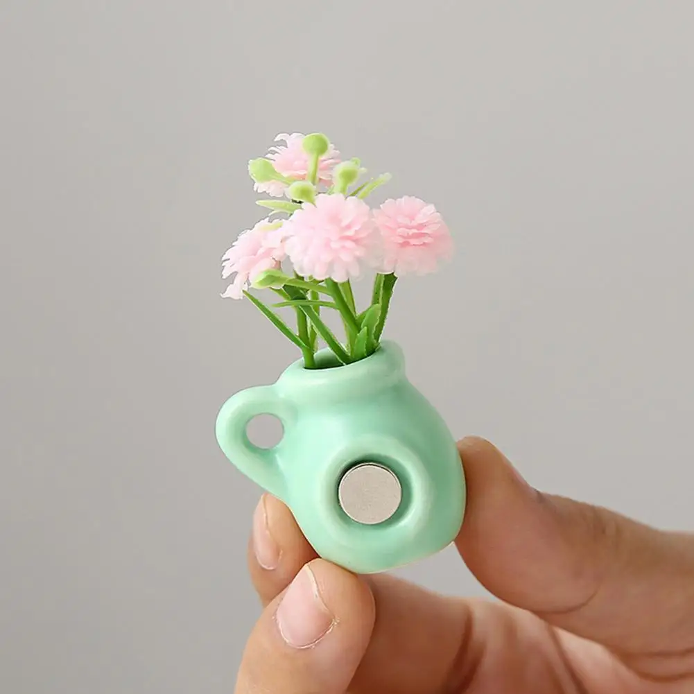 Ceramic Vase Magnet Mini Ceramic Vase Fridge Magnet with Fake Flower 3d Miniature Flower Decoration Diy Mama Mom for Mother's
