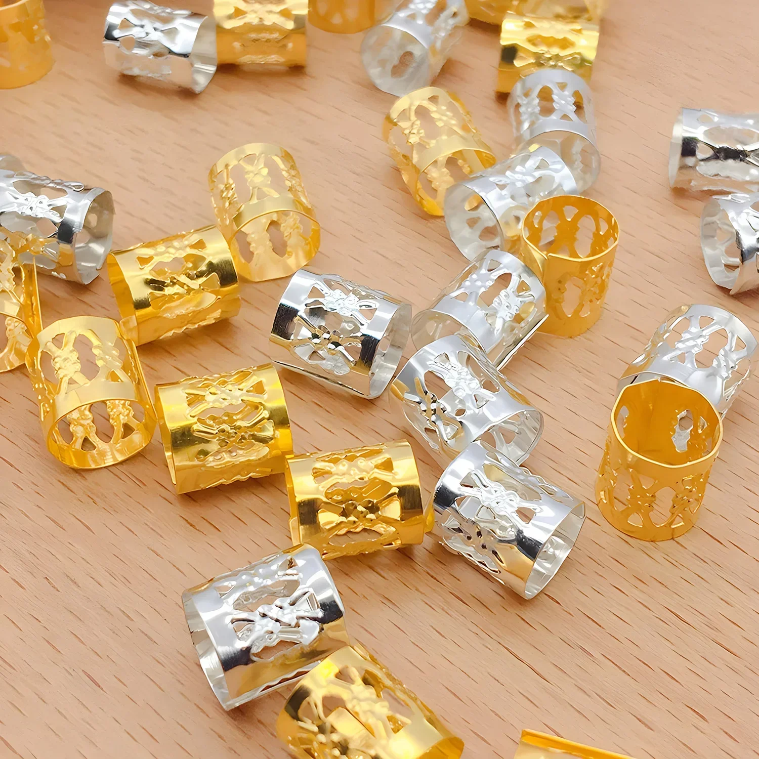 100pcs/lot Wholesale Dreadlock Beads Gold Silver Mixed Color Hair Metal Rings for Dreadlocks Braiding Hole Micro Ring