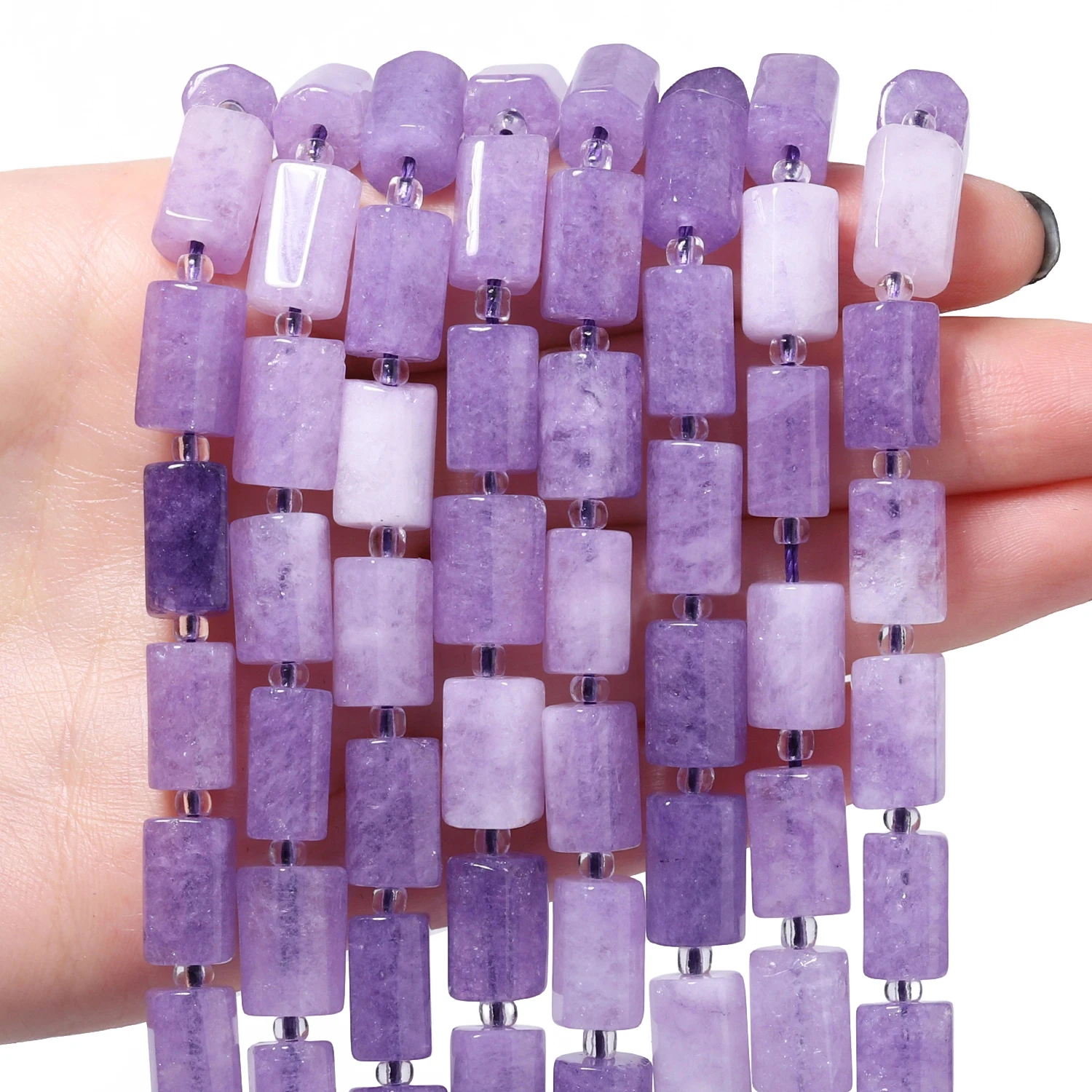 8x12mm Natural Lavender Jade Cylinder Beads Purple Rectangle Column Loose Stone Spacer for DIY Bracelet Jewelry Making 7.5/15''