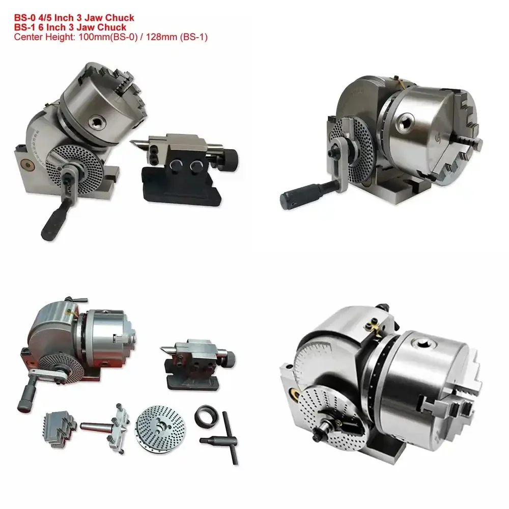 Universal Dividing Head BS-0 4 Inches 5 Inch CNC Rotary Axis 3 Jaw 100mm 125mm Chuck CNC Tailstock for CNC Router Rotary