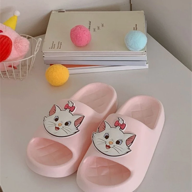 Cute Disney Marie Cat Girls' Summer Home Anti-slip Wear-Resistant, Soft and Comfortable, Fashionable Cartoon One-line Sandals