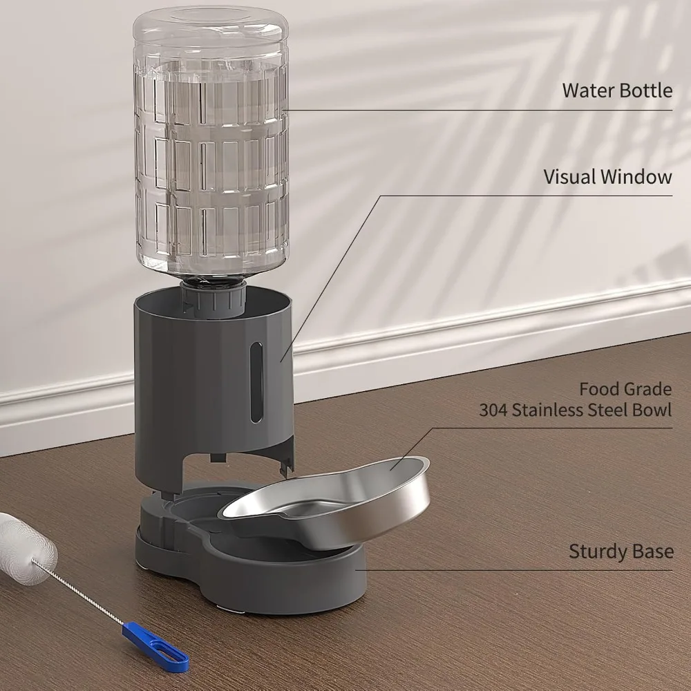 موزع مياه للقطط ووعاء من الفولاذ المقاوم للصدأ، موزع مياه الجاذبية الأوتوماتيكي للقطط أو الكلاب الصغيرة والمتوسطة الحجم، سعة كبيرة #4