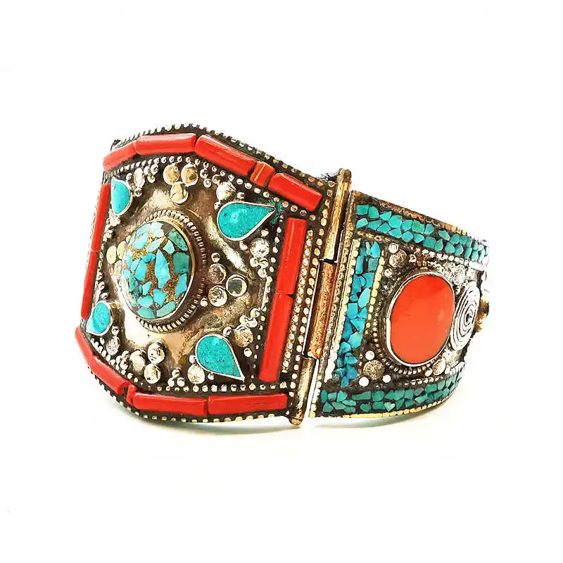Indian Dancing Open Cuff Bangle Locket Nepal Vintage Jewelry Big Bangles for Big Women BB-485