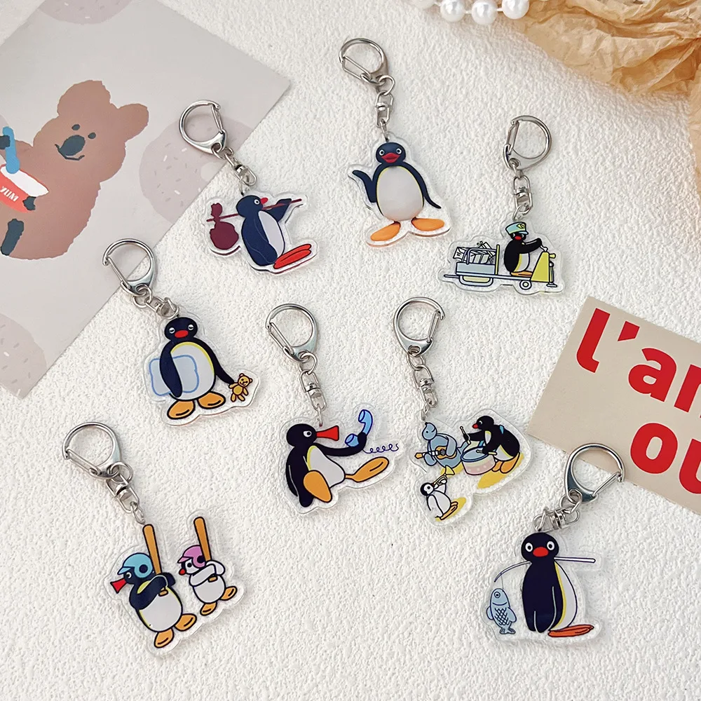 Cute Penguin Keychain for Kids Lovely Aniaml Acrylic Pendant Key Chain Bag Decoration Jewelry Accessories Cartoon Gifts