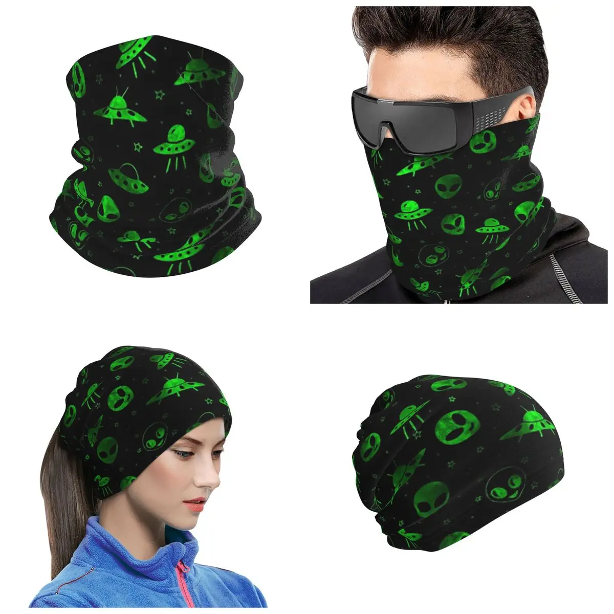 Aliens And UFOs Pattern Bandana Neck Gaiter Printed Wrap Scarf Outdoor Sports Balaclava Unisex Adult Breathable