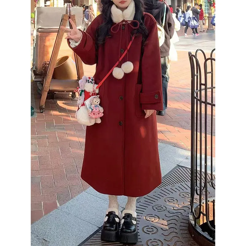 

2024 Autumn And Winter New Fashion Style Versatile Sweet Thickened Medium to Long Woolen Coat for Women