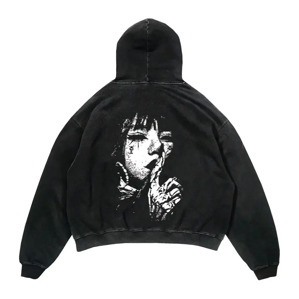 

Men's Y2K Vintage Washed Hoodie Harajuku Autumn Winter Cotton Print Hooded Sweatshirt Hip Hop Gothic Unisex Streetwear Pullover