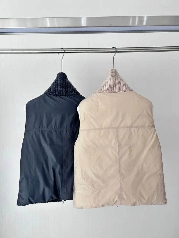 Veste zippée en duvet d'oie pour femme, col montant perlé, veste en cachemire pour femme, documents solides, B * C, automne et hiver