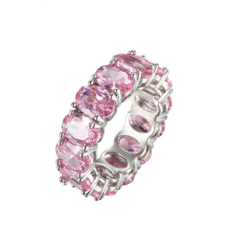 Colorful Gemstone Ring Red Blue Pink Diamond Ring Light Luxury Wide Band Egg-Shaped Ring