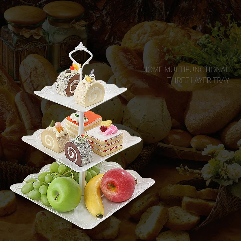 Three layer fruit plate dried fruit plate afternoon tea Dim sum tray dessert table cake rack