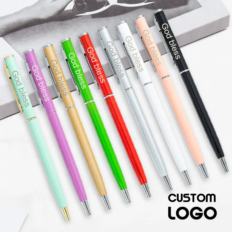 50 Pcs Customized LOGO Fashion Metal Ballpoint Pens School Office Hotel Advertising Ball Gel Pen Promotional Gift Pens Custom