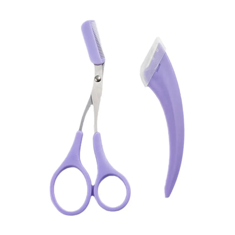 Professional Eyebrow Trimming Curved Eyebrow Razor Eyebrow Scissors With Comb Makeup Tool Hair Removal Accessories