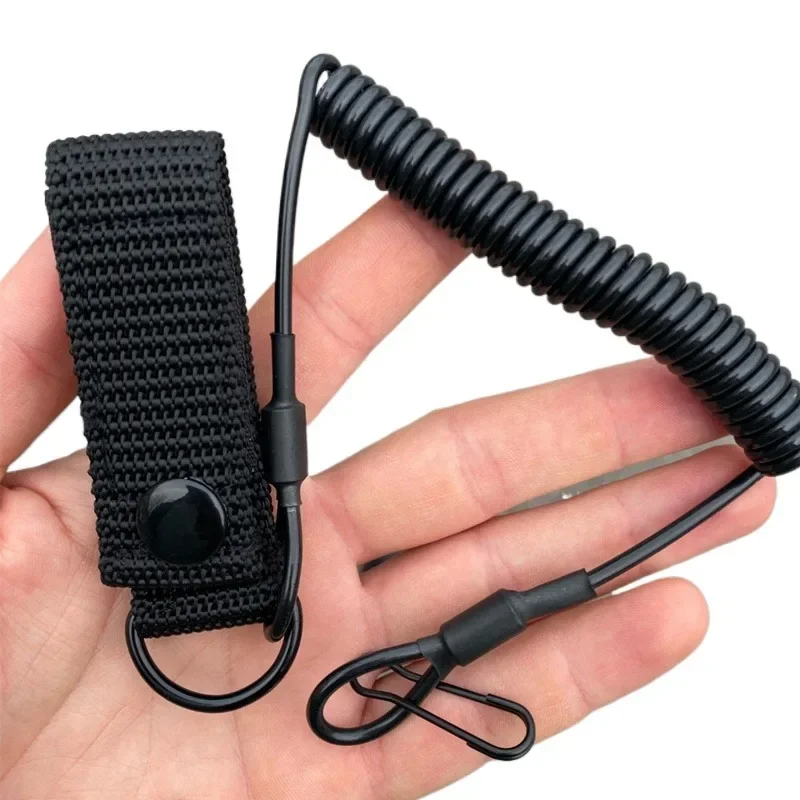 Elastic Lanyard Rope Tactical Anti-lost Spring Safety Strap Gun Rope For Key Ring Chain Flashlight Hunting Accessories