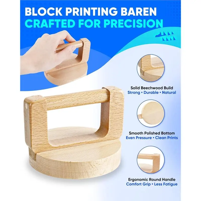 AT43-1+1 Pack Block Printing Baren And Rubber Brayer Roller Set,4 Inch Brayer Rollers For Printmaking, Inking,Craft Projects