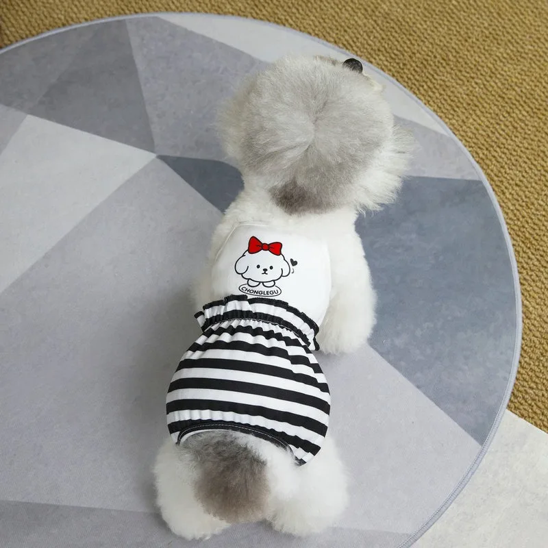 Pet Striped Camisoles for Spring and Summer Dog Clothes Cute Teddy Jumpsuit Love Printed Tank Top for Bichon