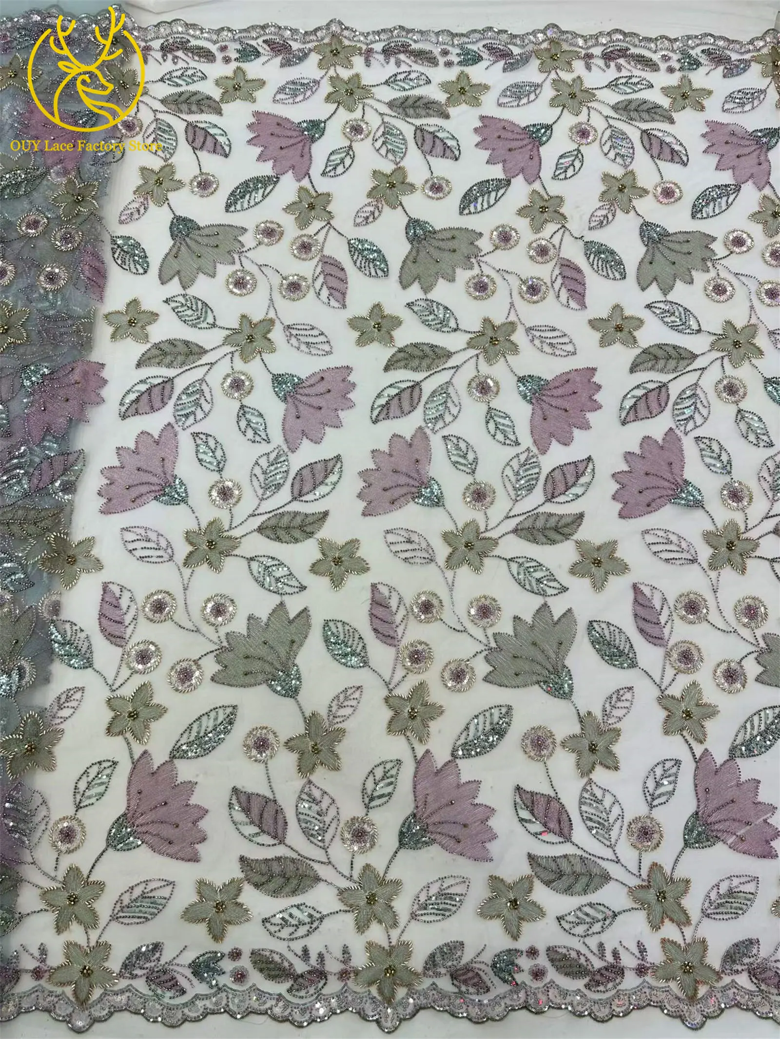 Neuer Stil: Brautkleid-Spitzenstoff mit Perlenstickerei 2026, Silberner Tüll mit Pailletten, Afrikanischer Netzstoff für Hochzeits- und Abendkleider zum Nähen – Detail 9