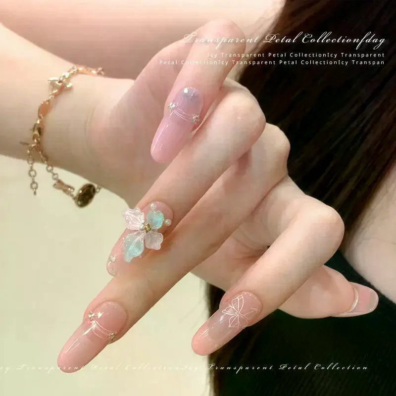 20Pcs Soft Carving Ice Crystal Flower Nail Accessories Summer Dopamine Gradient Soft Glue Lily Flower DIY Wearing Armor Decore