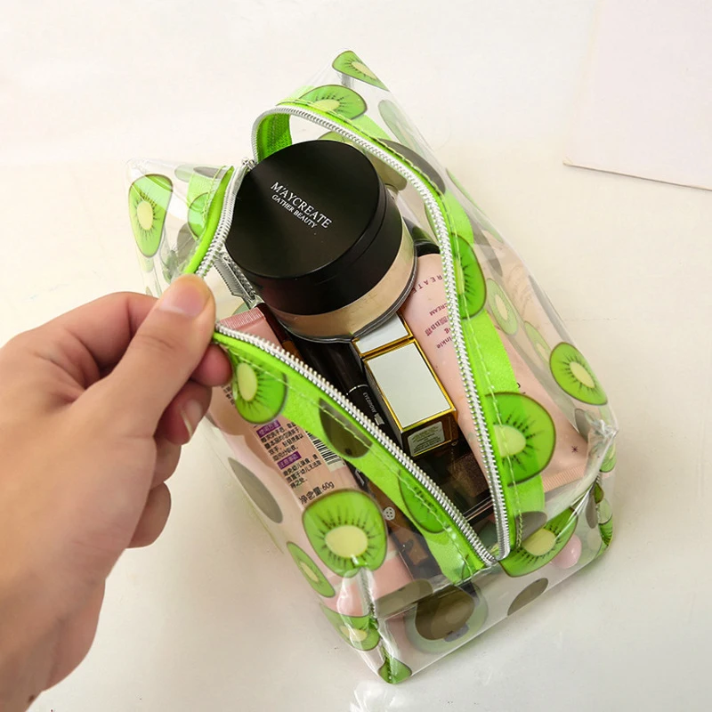 Women's Makeup Bags Cartoon Fruit Pattern Transparent Waterproof Portable Large Capacity Bathing Travel Business Storage Bags