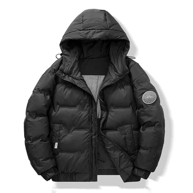 Outdoor Warm Men Camping Down Coats Casual All-match Hiking Cotton Jacket Solid Color Hooded Windproof Outerwear Winter Thicken