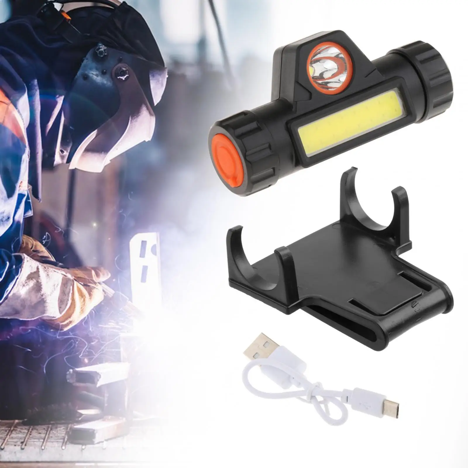 Headlight for Welding Helmet with Bracket Welding Face Cover Lamp Multipurpose Rechargeable Headwear Wide View Flashlight