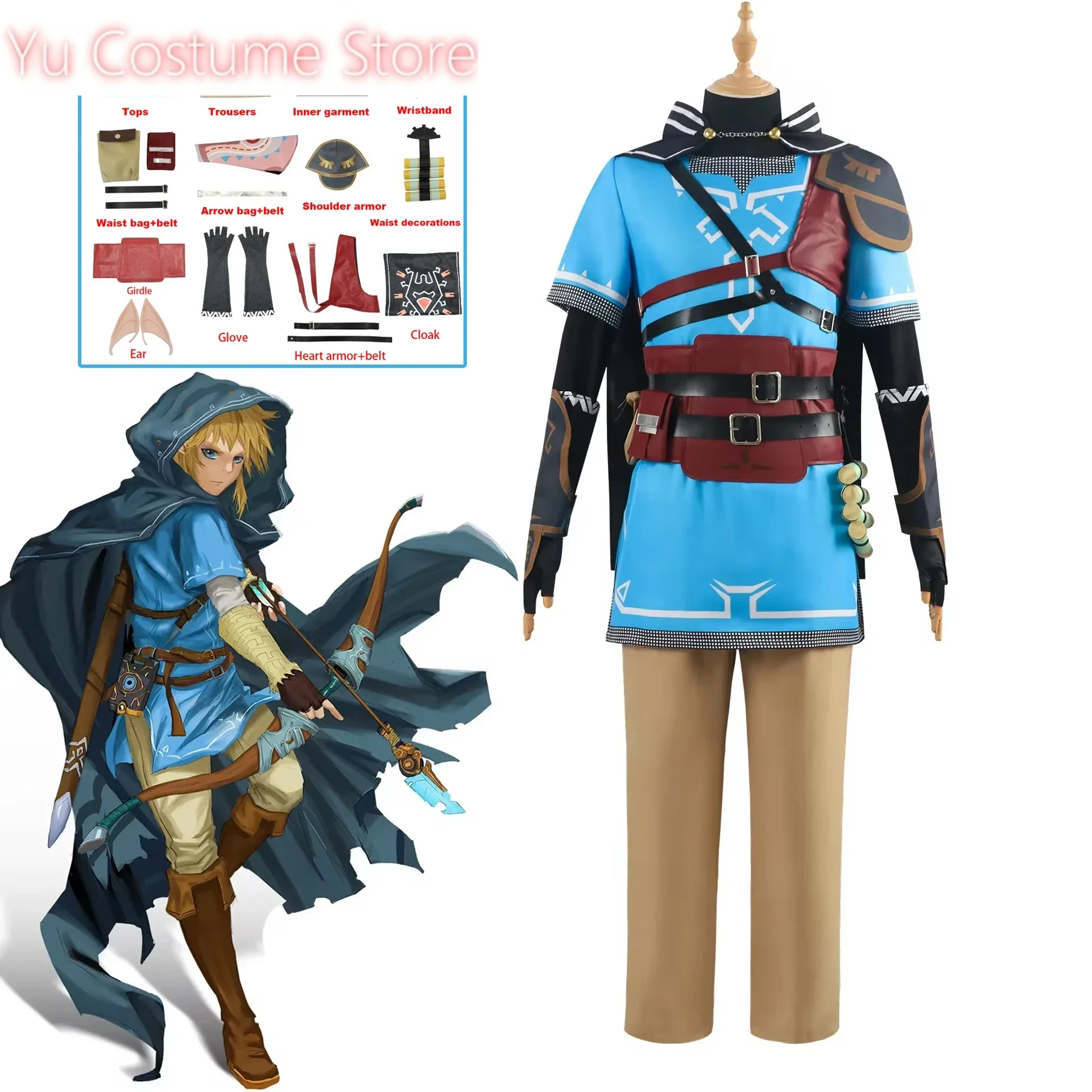 

Game Zelda Cosplay Cosplay Costume Wig Blue Tunic full set for Comic Con Role Play Linke Outfits Wig set Yu Costume
