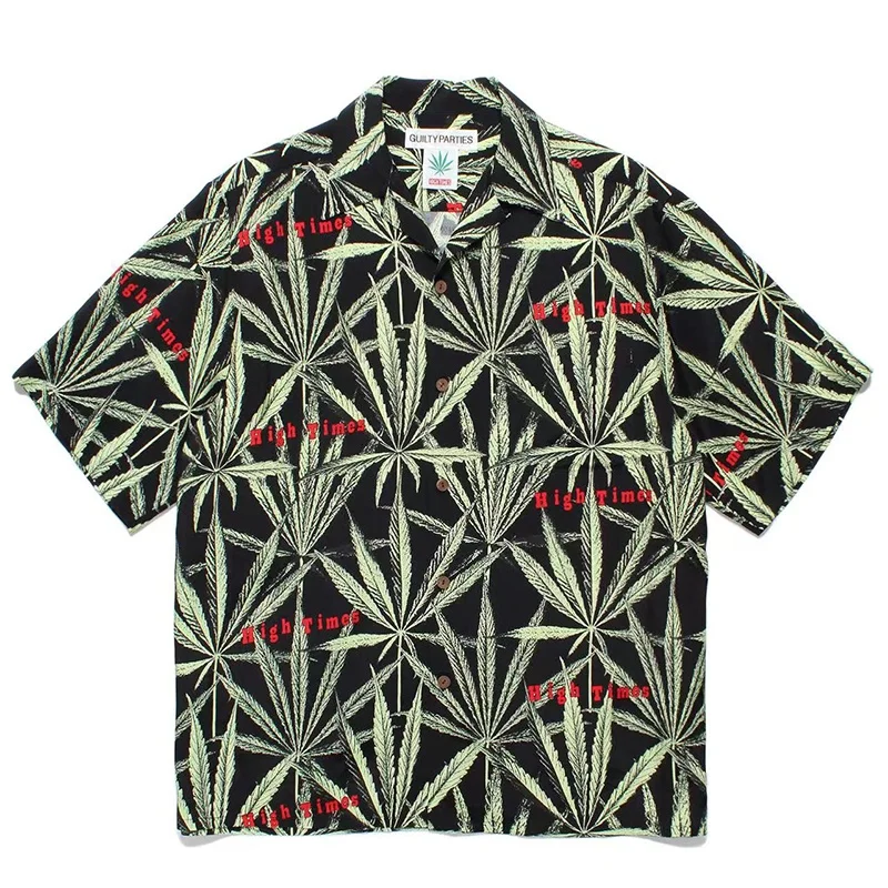 Top Quality Summer WACKO MARIA Letter Pattern Full Print Hawaii Mens Womens Hip Hop Casual Short Sleeve Shirt