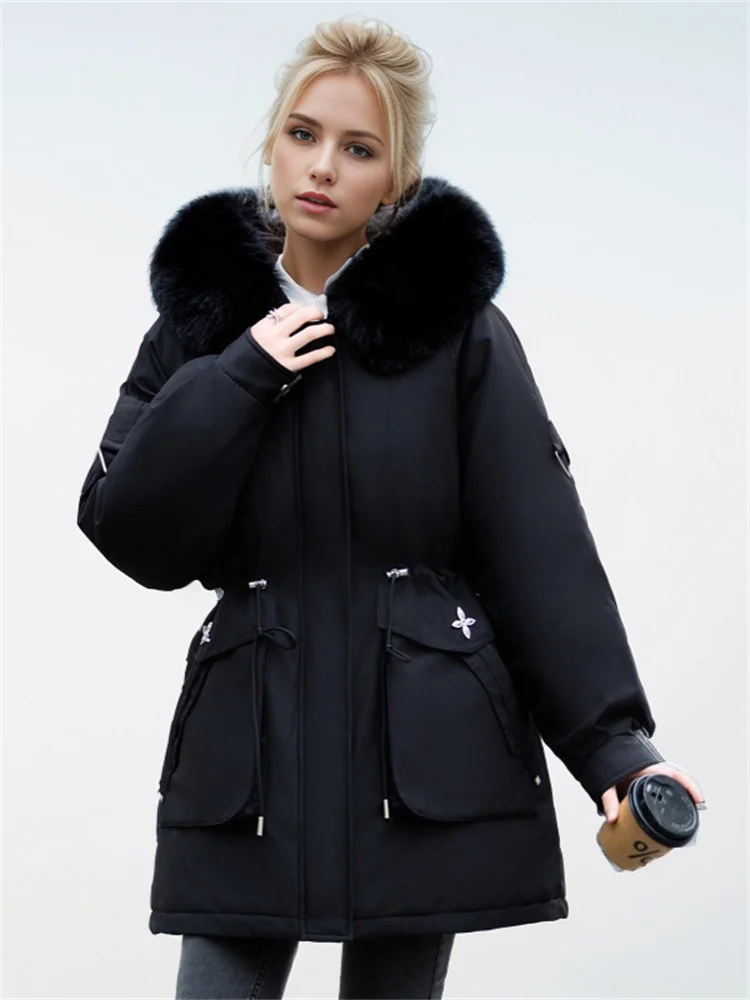 Parkas Thicken Winter Padded Jackets Woman Parka Fur Collar Zipper Pockets Snow Wear Loose New Design Woman Clothes Padded Coat