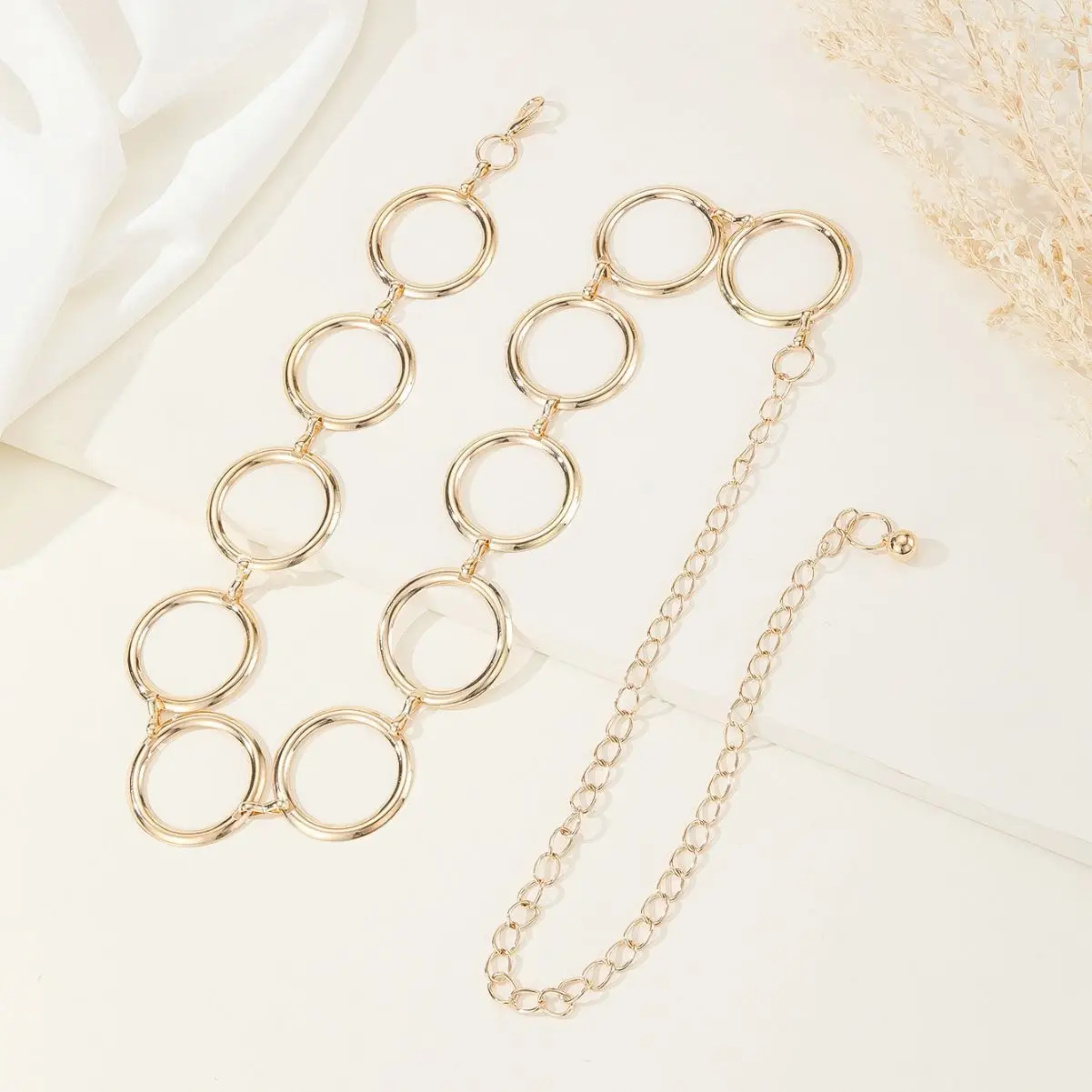 1 piece of simple alloy large ring waist belt with edging ring waist belt, women's ring metal chain waist belt, geometric length