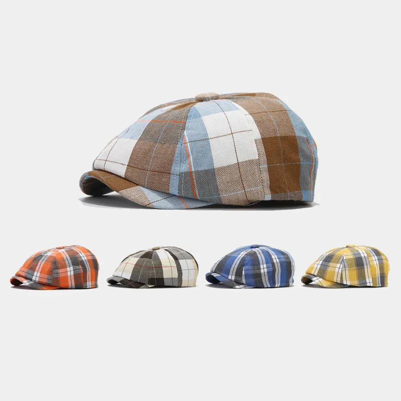 

Men Women Autumn New Checkered Octagonal Hats Art Retro Newspaper Children's Hats Men's Casual Painter Duck Tongue Hats