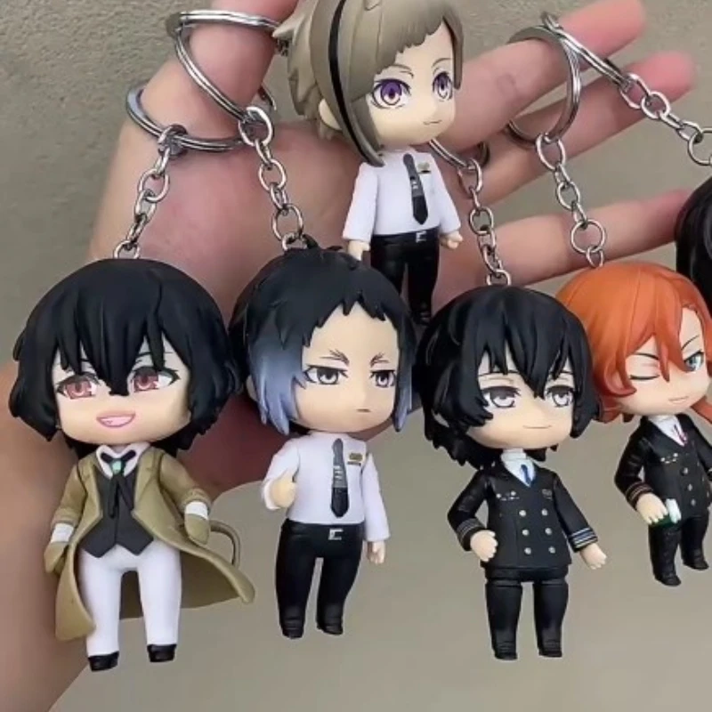 Bungo Stray Dogs Anime Keychain Atsushi Nakajima Osamu Dazai PVC Anime Figure Bag Pendant Cute Doll Keyring Decor Collector Gift