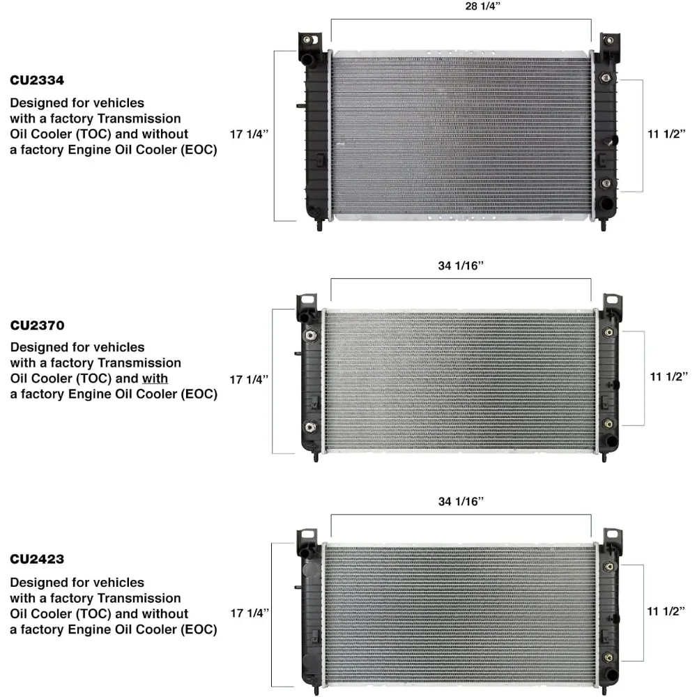 Radiador Con TOC, Sin EOC - Núcleo 34-1/16" Compatible Con Chevrolet Silverado, GMC y Cadillac