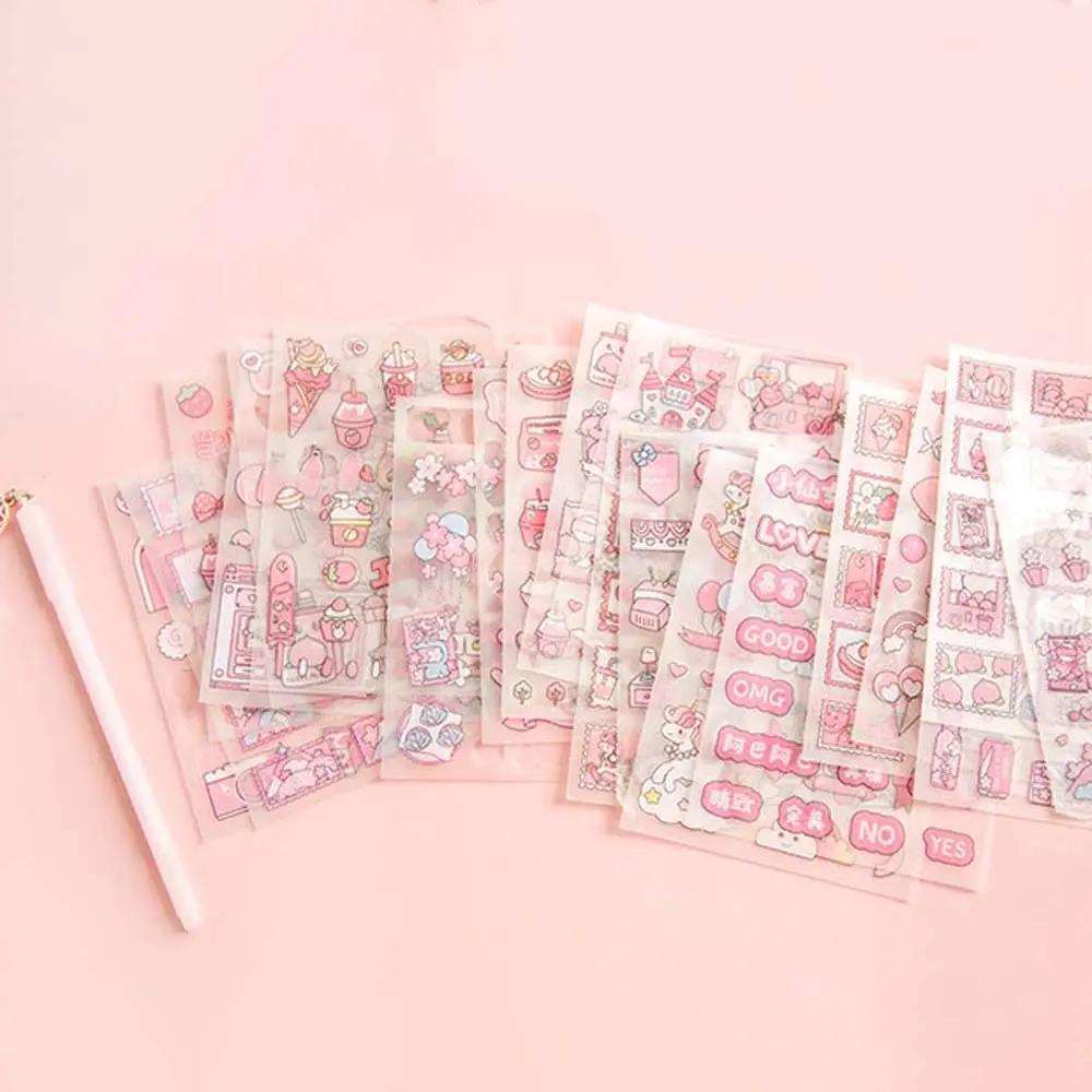 4PCS/Pack Stationery DIY Scrapbooking Pink Flash Point Sticker Cartoon School Supplies Frosted Sticker Hand Account Sticker