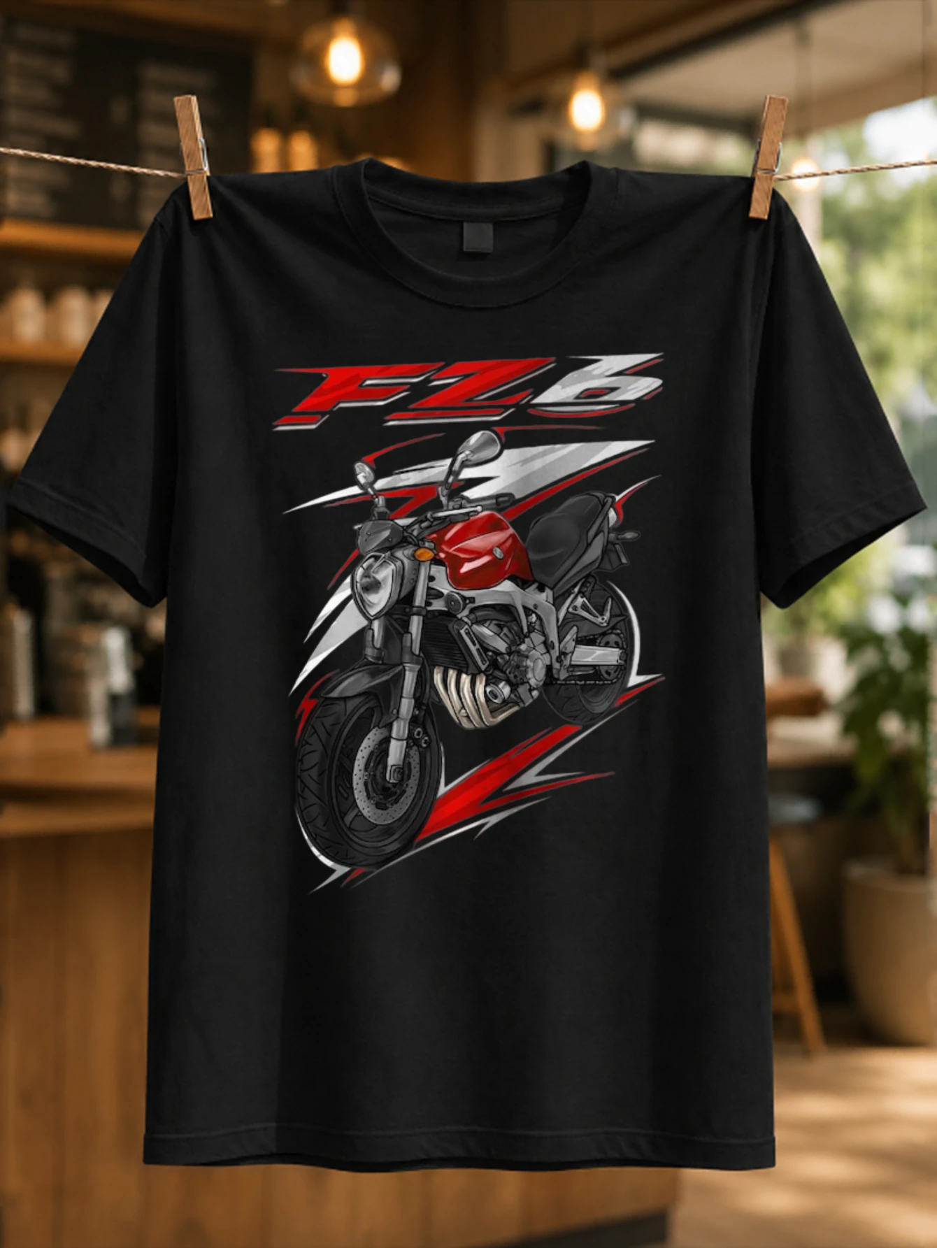 FZ6 Motorcycle aggressive street bike graphic with diagonal lightning shapes and red silver speed  Unisex All T-Shirt