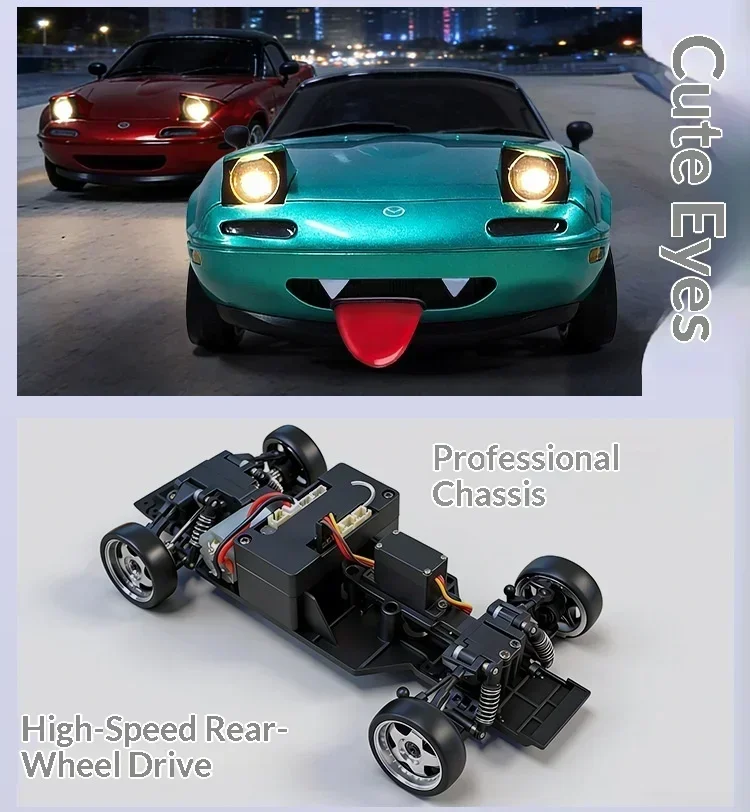 LDRC Upgraded LD1804 1:18 MX-5 RWD RC Drift Car Gyro Stabilization LED Headlight Funny Tongue 2.4G Remote Control Toy Car Gift
