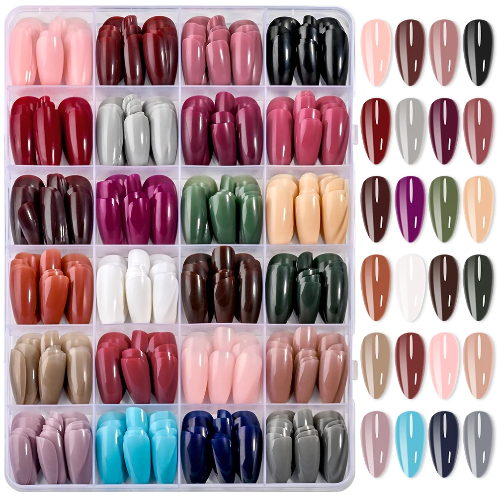 288個/箱 モランディカラー アーモンド型 付け爪 ノンジェル アクリル フルカバー ネイルチップ ウェアネイル プレスオンネイル DIY マニキュアツール