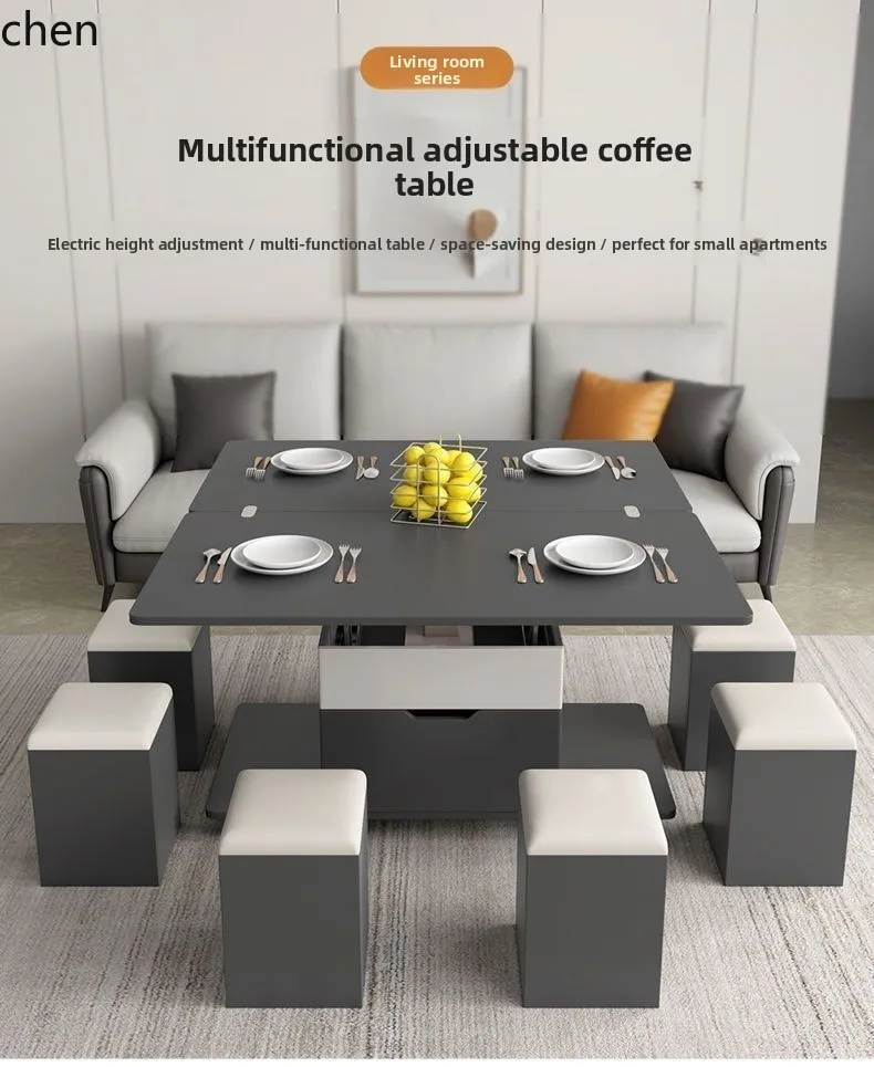 ZML Rock Plate Lift Tea Table Dining Table Dual-use Small Apartment Simple Modern Living Room Multi-functional Folding Tea Table