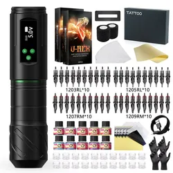 Tattoo Machine Kit-Kiss of Dragon Kit Complete Wireless Pen with 40pcs Cartridge Needles Tattoo Ink Practice Skin for Beginners