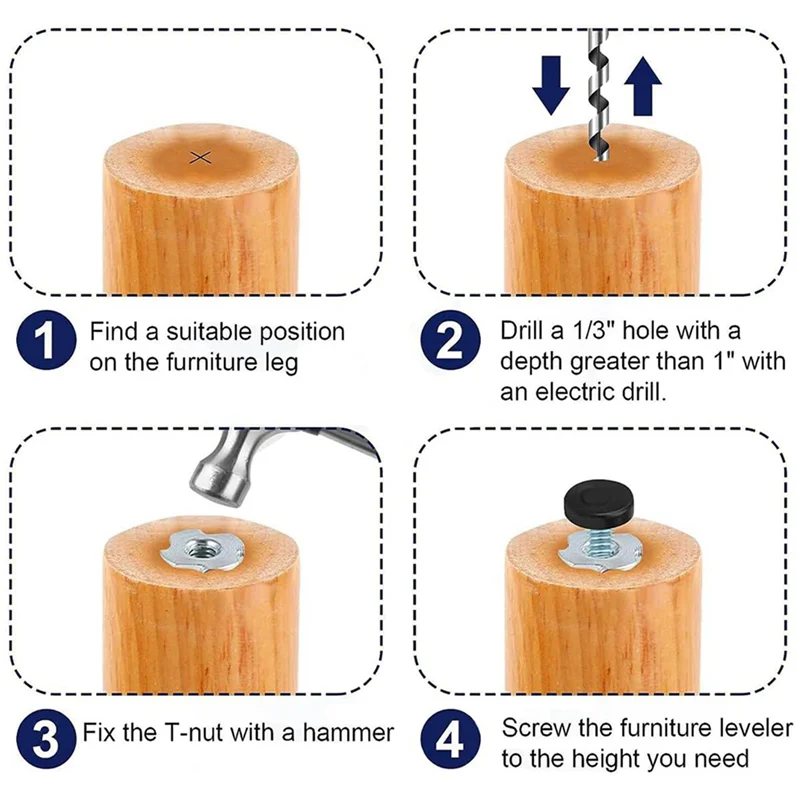 ABCA-128 PCS M6 Thread Adjustable Furniture Levelers Screw In Chair Feet Adjustable Furniture Feet Leg Levelers