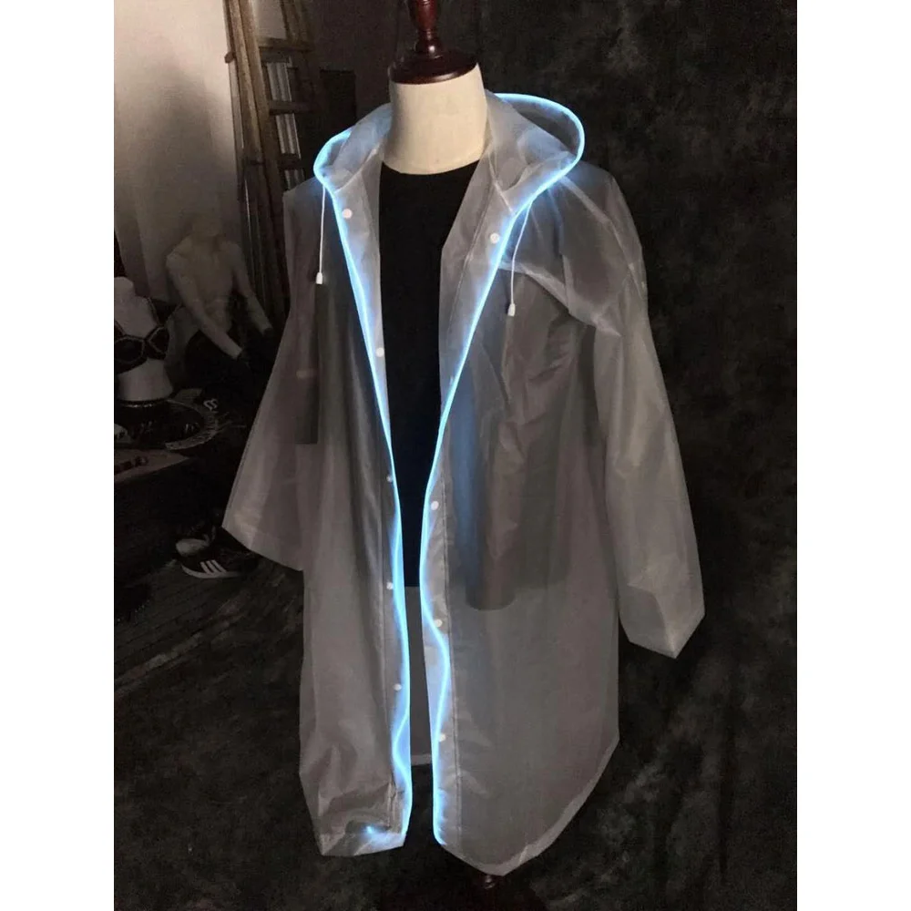 LED luminous raincoat, fluorescent suit, raincoat, outdoor hiking, mountaineering, portable night running rain gear