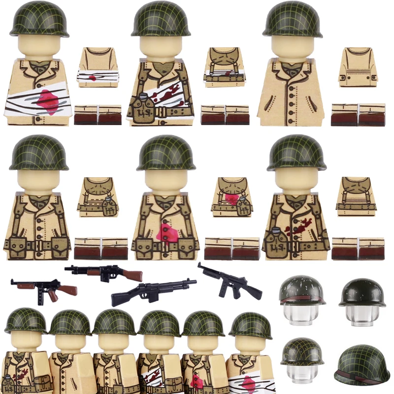 Miliatry USA Sticker Printed Parts Building Block Soldier Figures Clothing Brick Mini Medical Box BAR Weapon Accessories DIY Toy