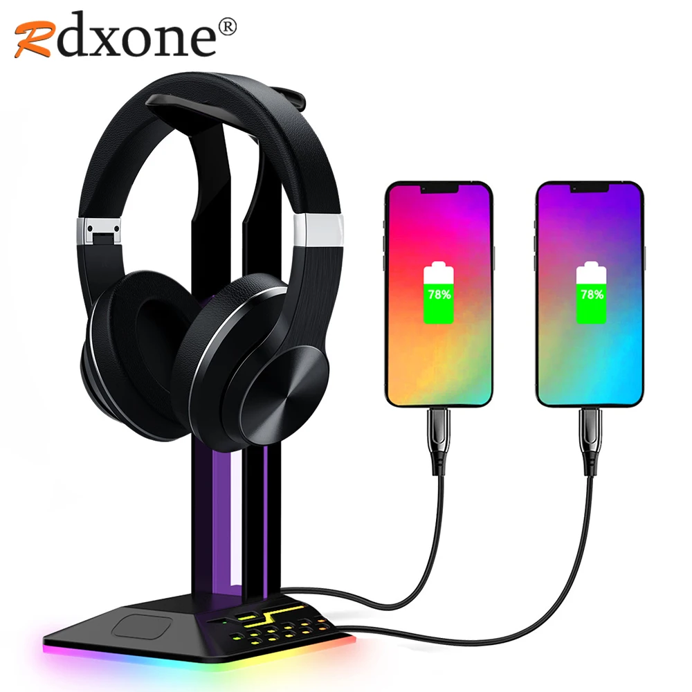 

Headset Holder RGB Gamer Headphone Stand Bluetooth Headset Holder with 2 USB Charger Ports for PC Display Support Desk