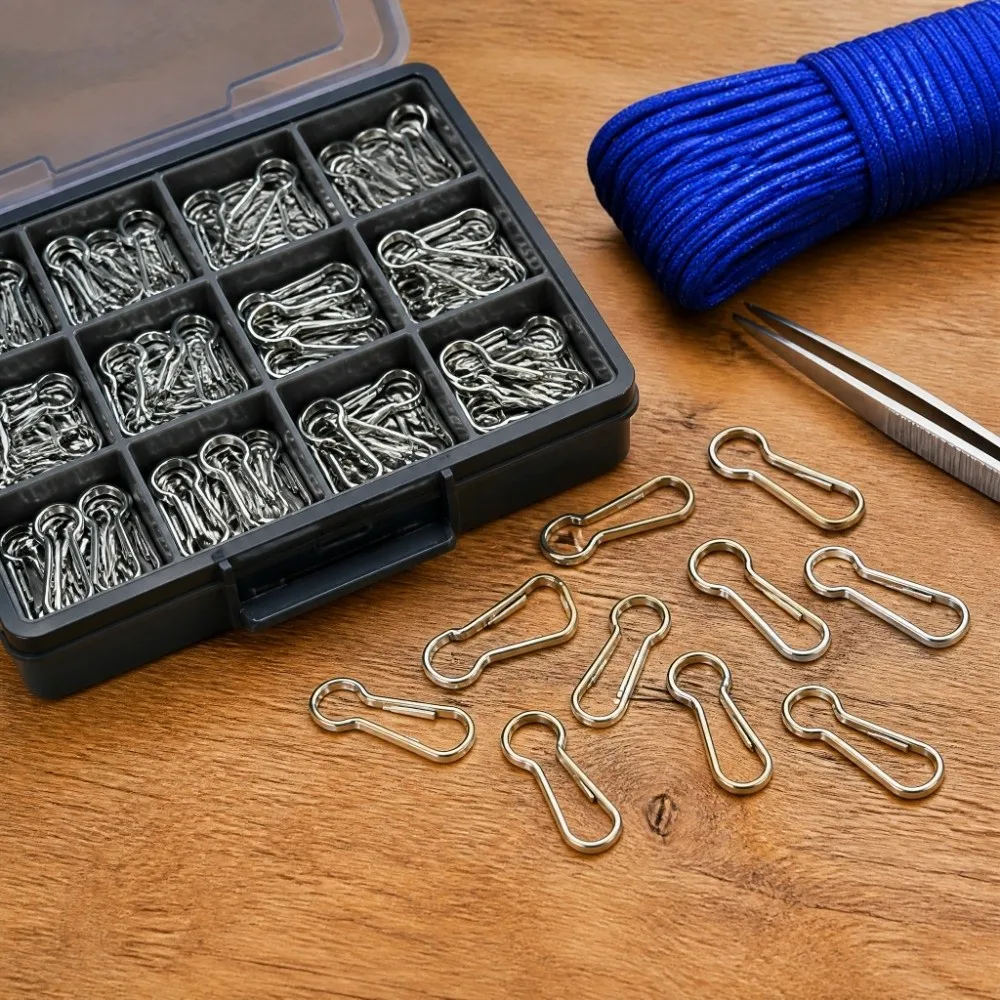 100pcs Durable 304 Stainless Steel Spring Hooks Metal Thicken Heavy Duty Lanyard Clasp Hooks Rust-Proof Zipper J Clip ID Card