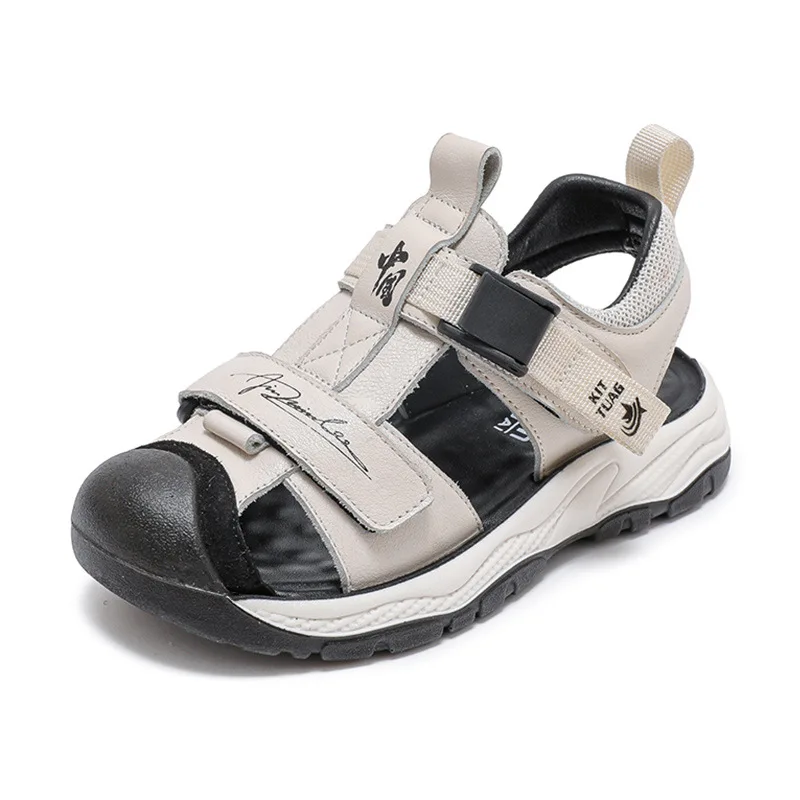 

2026 New Summer Fashion Boys Sandals Leather Soft Sole Anti-Kick Closed Toe Kids Beach Sports Sandals