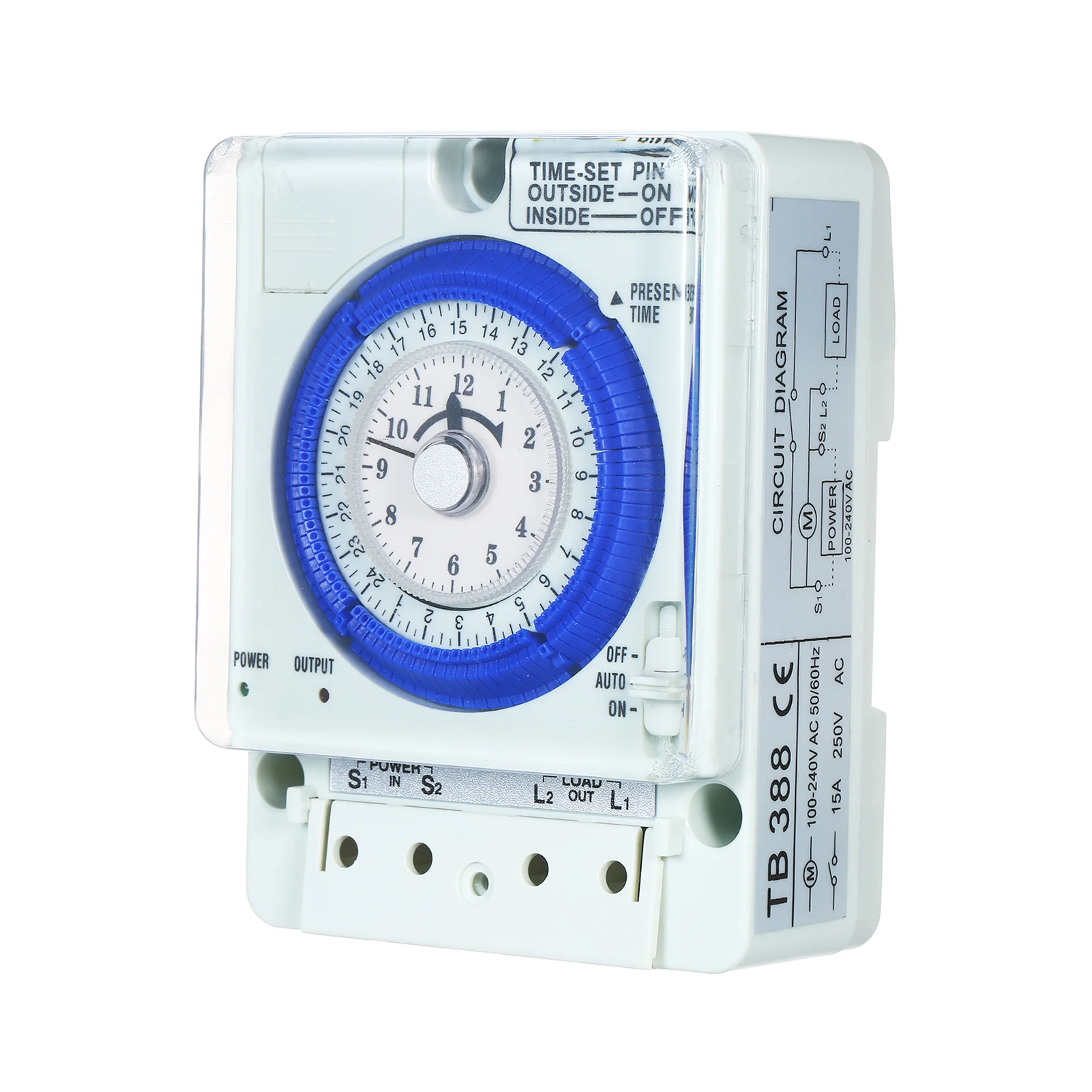 مؤقت ميكانيكي 24 ساعة مع بطارية 15 دقيقة فاصلات دبابيس ضغط غير فشل الطاقة 100 فولت-240 فولت 15A مفتاح الوقت Din السكك الحديدية #6
