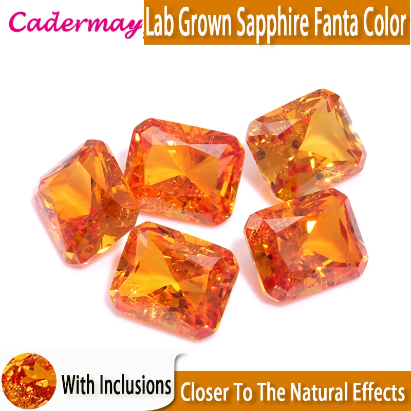 CADERMAY Fanta Color Lab Grown Sapphire With Inclusions Radiant Cut Loose Stone With Certificate For Jewelry Making DIY