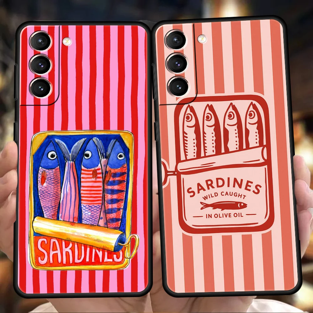 Phone Case for Samsung Galaxy S26 S25 S24 S23 S22 S20 S21 FE Ultra S25Edge Plus Soft TPU Present Cover Funny Fish Sardines Laser