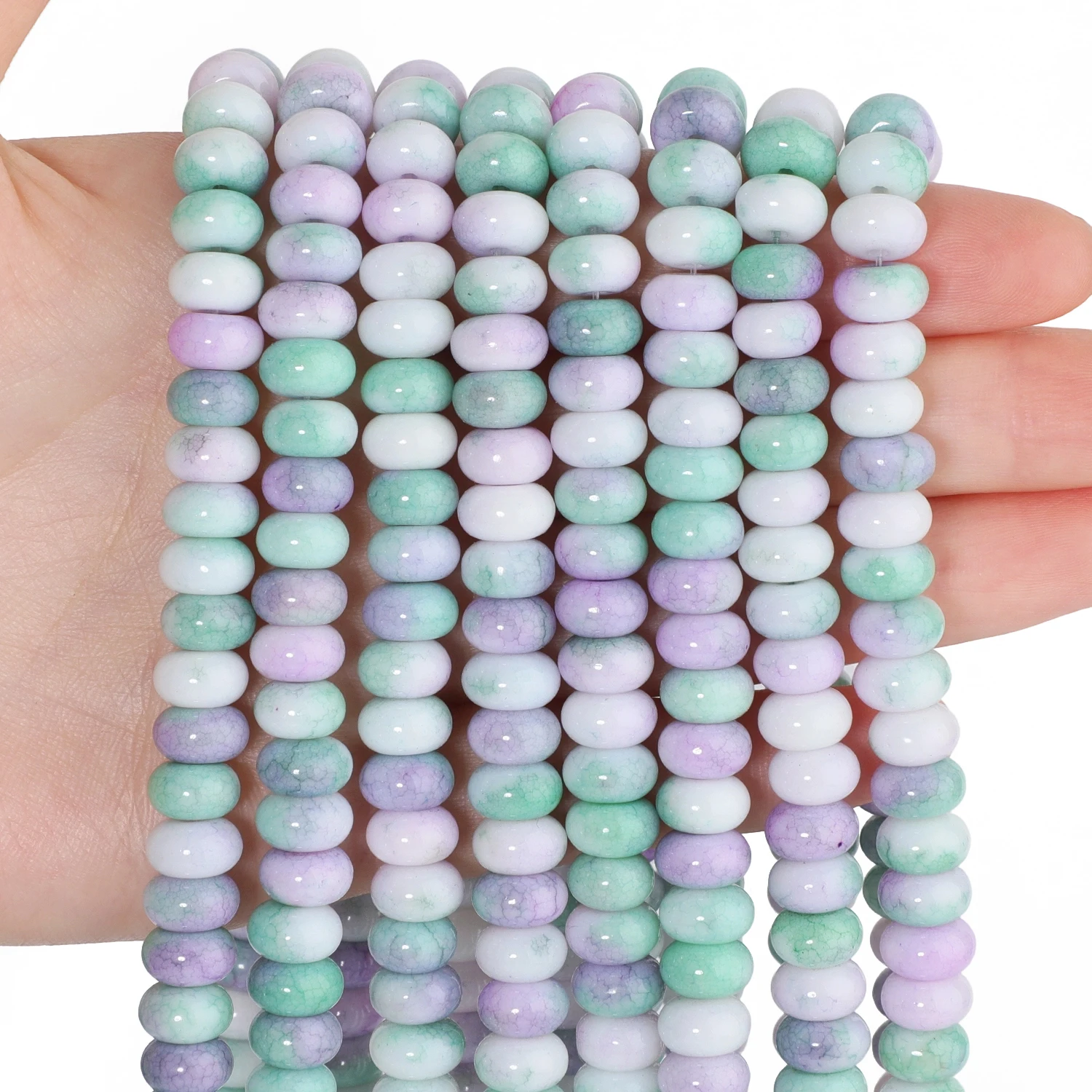 Gradient Green Purple Abacus Shape Jade Beads 5x8mm Rondelle Spacer Stone Beads For Jewelry Making Diy Beading Accessories 30''