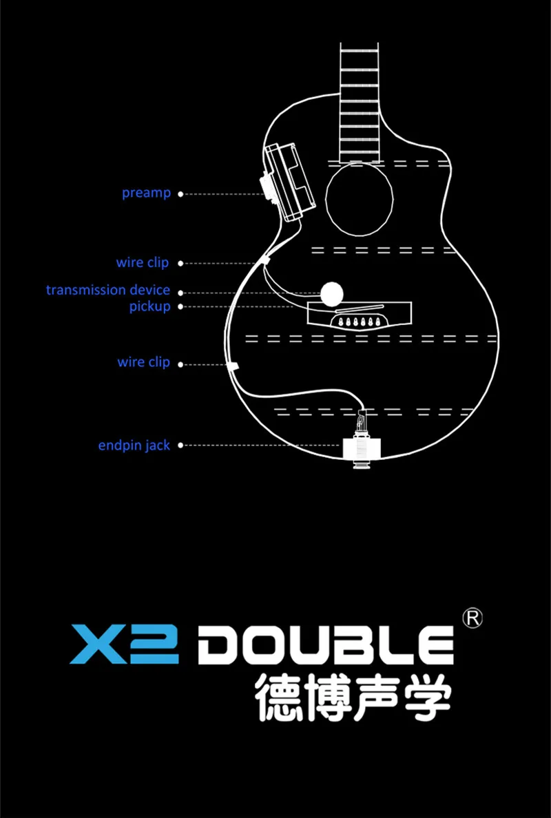 DOUBLE OS1 Vibration Akustikgitarren-Tonabnehmer, schwarze Resonanztechnologie, EQ, digitaler Vorverstärker, Reverb Chorus Delay, Mikrofonfunktion – Detail 14
