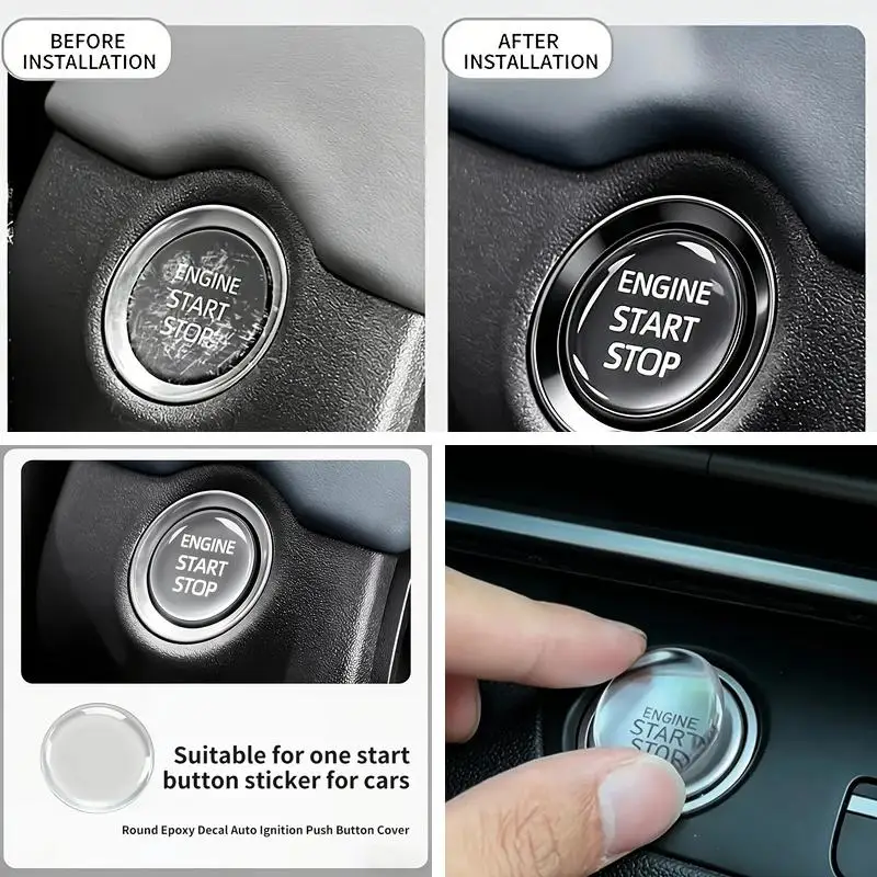 Universal Transparent Protective Sticker for Car Engine Start Stop Button, Scratch Resistant Ignition Switch Cover, Auto Interio